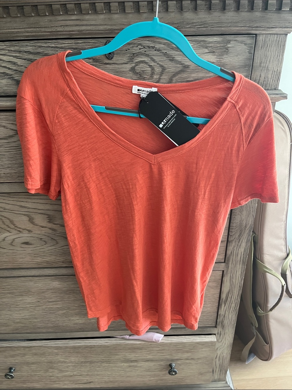 LAMade V-Neck Short Sleeve Tee in Coral Orange